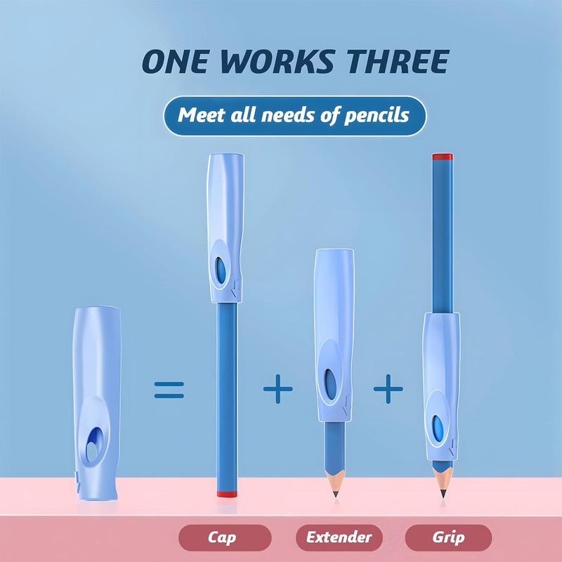OSteed Ergonomic Pencil Grip, Extender & Cap 3 in 1, Silicone Pencil Partners Pack of 6 Pcs for Kids and Adults Handwriting - Image 2
